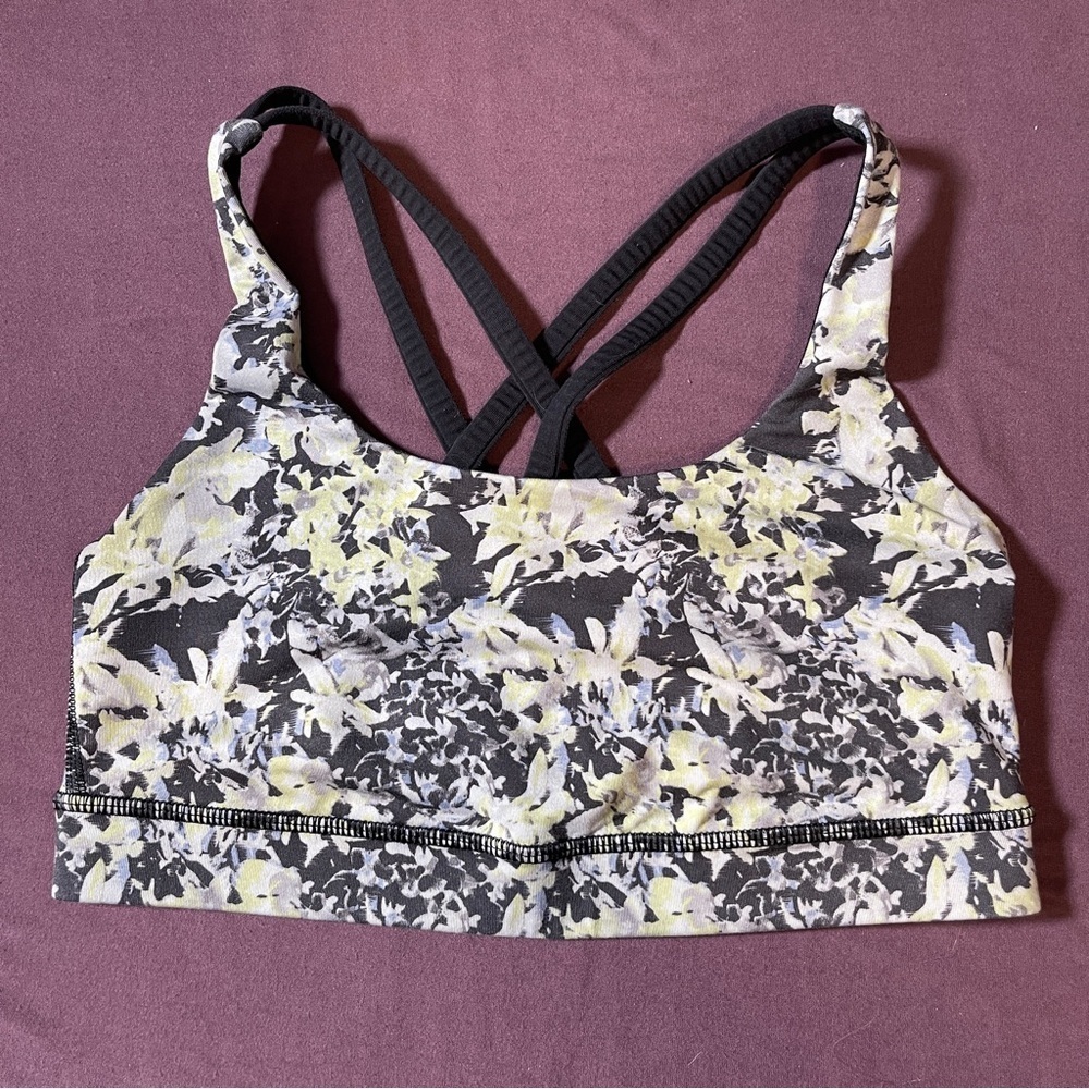Lululemon Energy Bra Crosscourt Petal Black Clarity Yellow/Black - Size 4